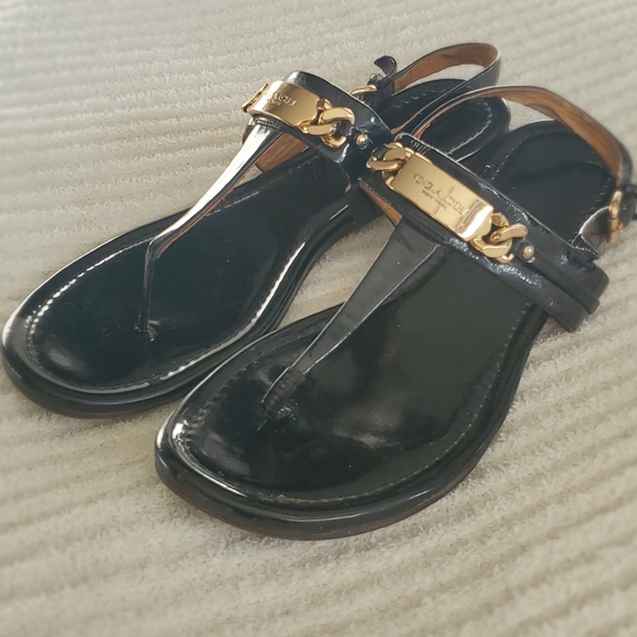 Coach Patent Leather Sandals with Gold Hardware size 8 - Picture 10 of 12